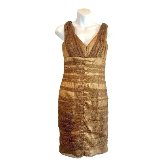 David Meister Gold Lace Cocktail Mini Dress Sz 4 Holiday Party NYE Sparkle Glam - Picture 2 of 14